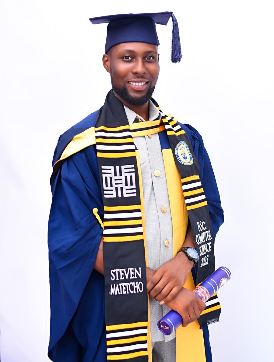 Steven Yao Matetcho in graduation gown, BSc Computer Science